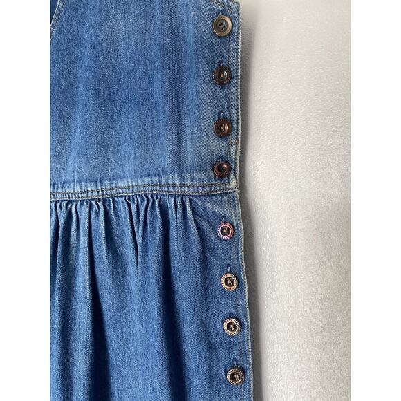 Vintage denim Retro Blue Boho jean jumper MIDI 90’s dress side buttons M L 10 12 - Picture 2 of 8